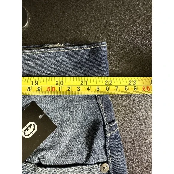 Ecko Jean Shorts Men 40 Baggy Fit Med Wash Distressed Denim Patches Y2k‎ 90s - Picture 4 of 15